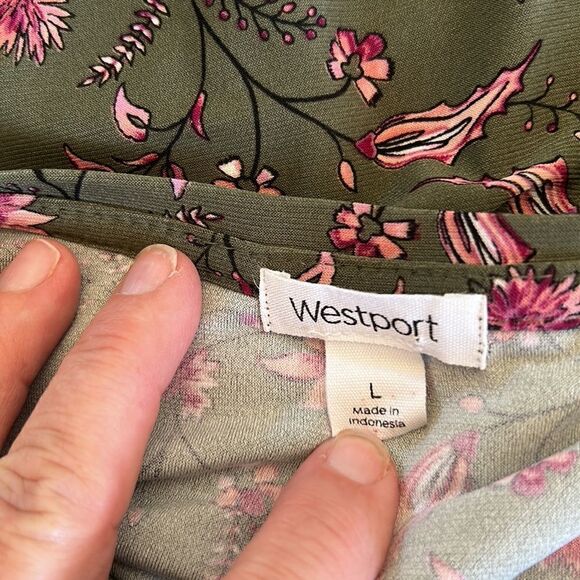 Westport olive green floral long sleeve blouse Size L - Picture 5 of 10